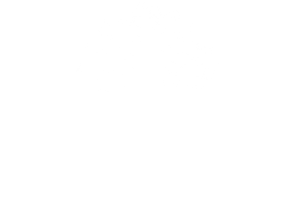 A logo for Water Oak Luxury Apartments featuring a white oak tree on a black background.